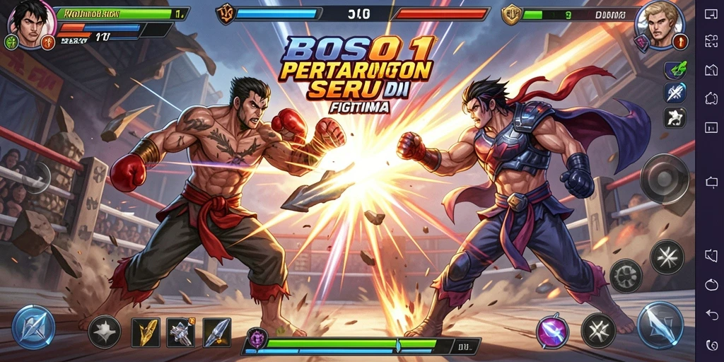 Tampilan gameplay BOS01 dengan pertarungan seru antar karakter.