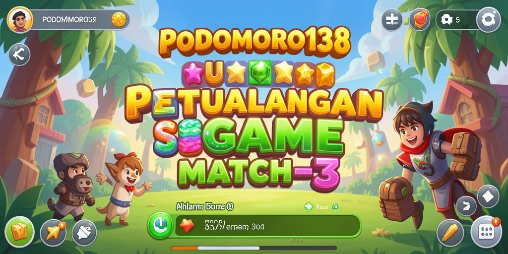 Tampilan gameplay Match-3 yang menarik dan penuh warna.