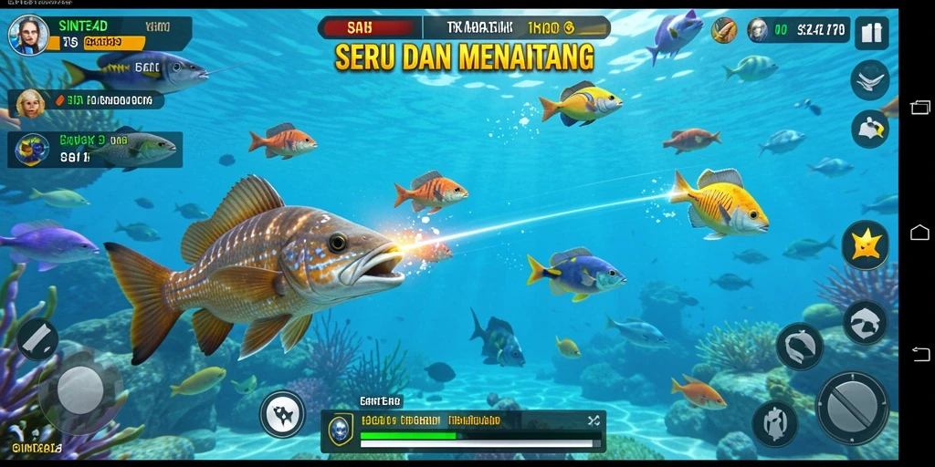 Screenshot gameplay SINTE4D menampilkan aksi tembak ikan yang seru.